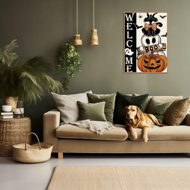Kaixine Halloween Stamped Cross Stitch Kits for Adults Beginner, Black Cat Pumpkin Cross Stitch Kits Printed Stitching Patterns Dimensions Needlepoint Art Crafts Embroidery Kits for Adults Beginners 12x16 in - Image 2